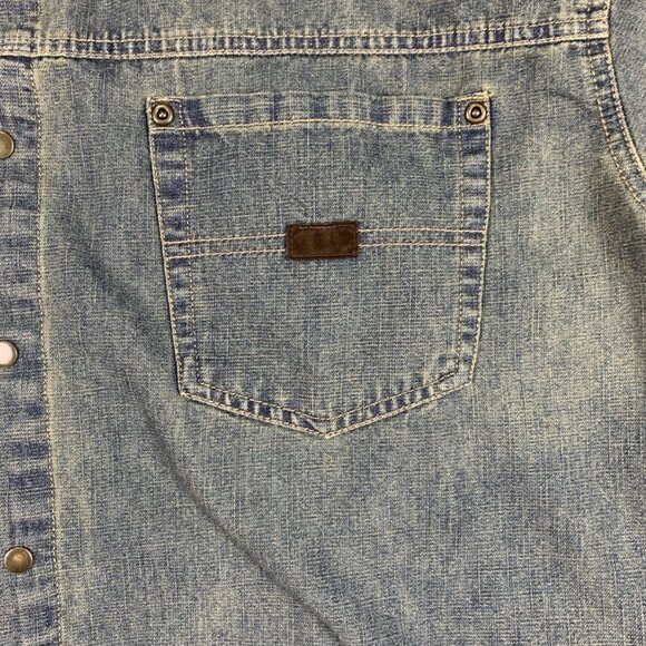 Vtg Bugle Boy Jean Co Denim Button Up Shirt Snap Button Men's XL Elbow Patch - Picture 4 of 8